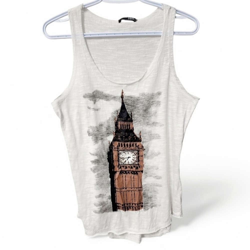 Nwot! Curious Soul Big Ben Clock Graphic Tank Top Shiert